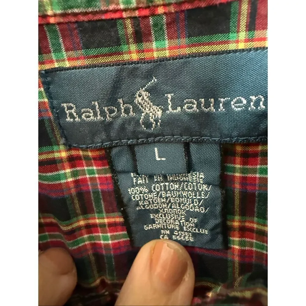 Ralph Lauren Youth Large Plaid Button Down Shirt 100% Cotton Preppy Holiday Phot